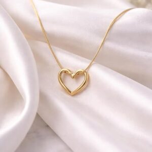 Simple Chains Hollow Heart Necklace Set For Women and Girls Stylish | Anti Tarnish Waterproof Stainless Steel Chain Pendant Necklaces Jewelry for Love | Gold Toned Jewellery Accessories for Woman & Girls