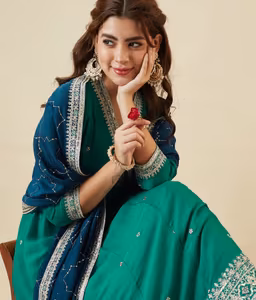 Women Grey Embroidered Silk Anarkali Kurta with Pant and Dupatta